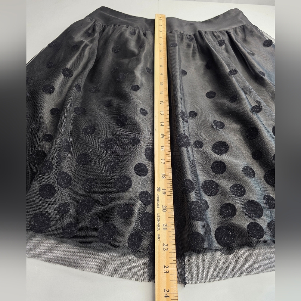 Adrianna Papell Evening Essentials Black Sheer Polka Dot A-Line Skirt Ce-2681 - Picture 6 of 9